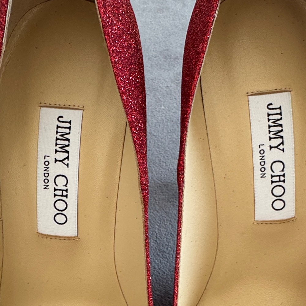 Jimmy Choo Red Glitter Pointed-Toe Stiletto Pumps - Picture 5 of 5